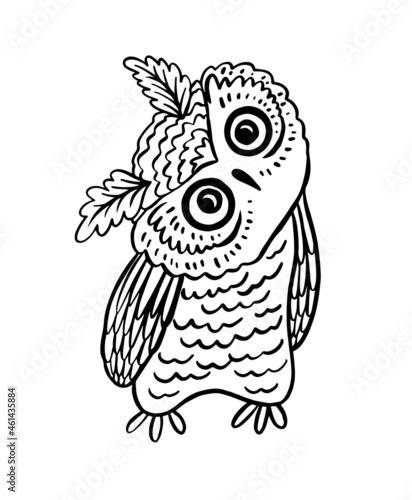 Hand drawn owl. Sketch for anti-stress adult coloring book in zen-tangle style. Vector illustration for coloring page.