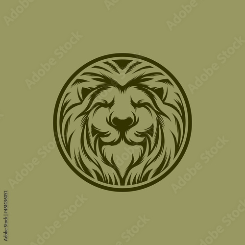 Lion Logo Design Vector Template Illustration, Lion Head Circle Logo Template Vector Icon 