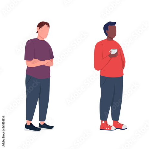 Casual standing man semi flat color vector character set. Standing figures. Full body people on white. Freelancer isolated modern cartoon style illustration for graphic design and animation pack