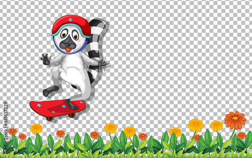 Lemur playing skateboard on transparent background