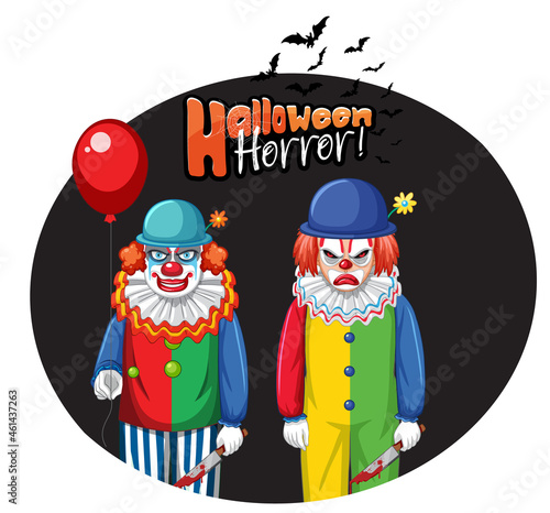 Halloween Horror badge with two creepy clowns