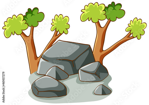 Branches of tree with stones in cartoon style