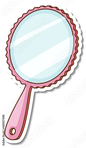 A sticker template of a pink mirror with handle  isolated