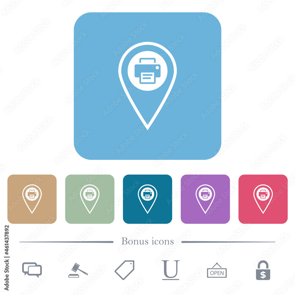 Print GPS location flat icons on color rounded square backgrounds Print GPS location flat icons on color rounded square backgrounds