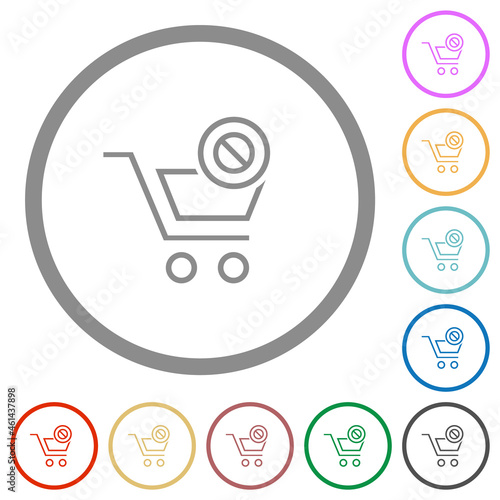 Cart disabled outline flat icons with outlines