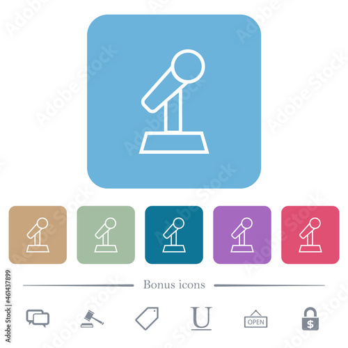Microphone with stand outline flat icons on color rounded square backgrounds