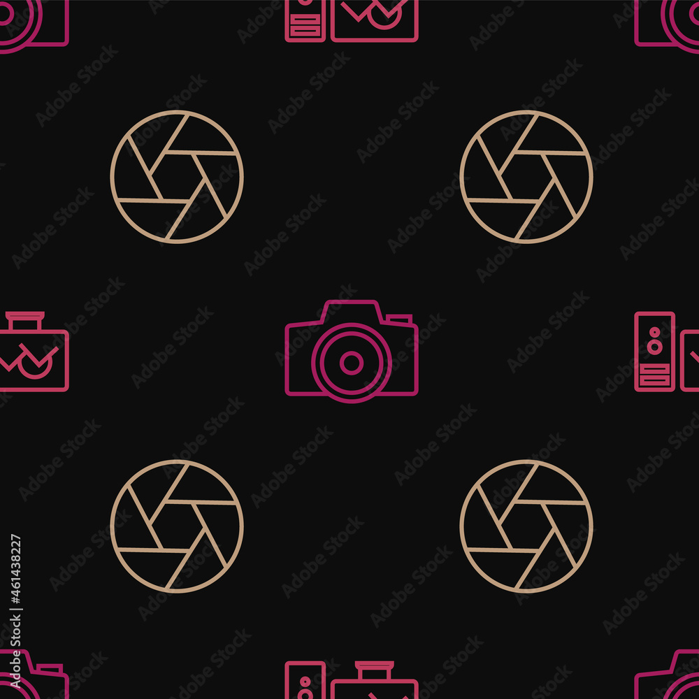 Set line Photo retouching, Camera shutter and camera on seamless pattern. Vector Set line Photo retouching, Camera shutter and camera on seamless pattern. Vector