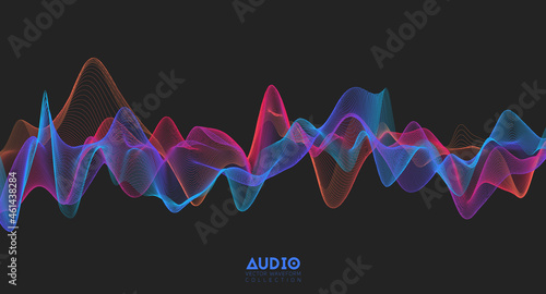 3d audio soundwave. Colorful music pulse oscillation. Glowing impulse pattern