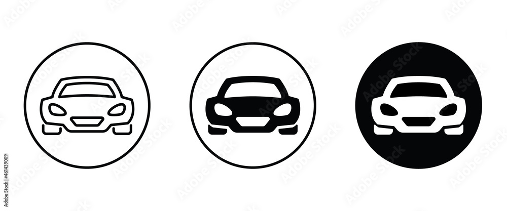 Car vector icons in round. Isolated simple view front logo illustration. Sign symbol. Auto style car icon set, logo design with concept sports vehicle icon silhouette Car vector icons in round. Isolated simple view front logo illustration. Sign symbol. Auto style car icon set, logo design with concept sports vehicle icon silhouette