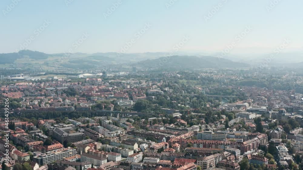 Rising dolly back drone shot of Central Bern Switzerland Rising dolly back drone shot of Central Bern Switzerland