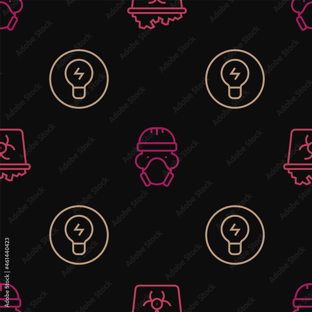 Set line Infectious waste, Light bulb with concept of idea and Nuclear reactor worker on seamless pattern. Vector Set line Infectious waste, Light bulb with concept of idea and Nuclear reactor worker on seamless pattern. Vector