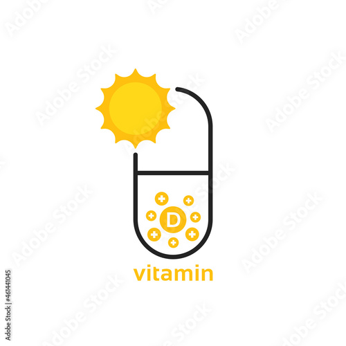 outline pill capsule with sun like vitamin d icon