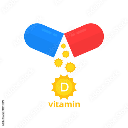 blue and red open pill with sunny vitamin d