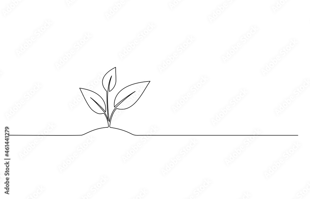 continuous line drawing of seedling on ground, line art vector