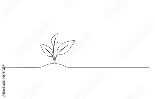 continuous line drawing of seedling on ground, line art vector illustration