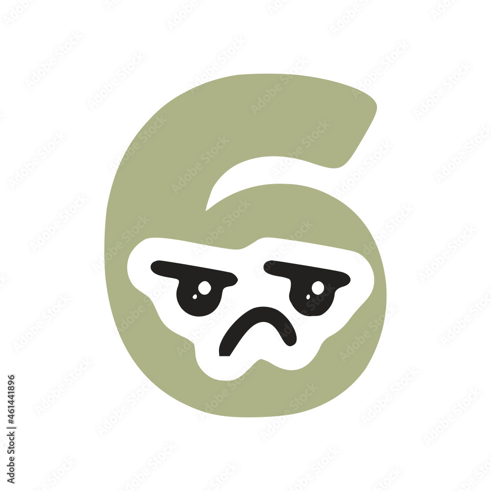 Number 6 kawaii character with sad face, vector clipart Number 6 kawaii character with sad face, vector clipart