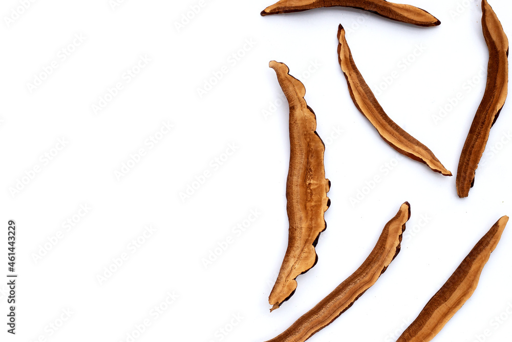 Dried lingzhi mushroom slices on white background Dried lingzhi mushroom slices on white background