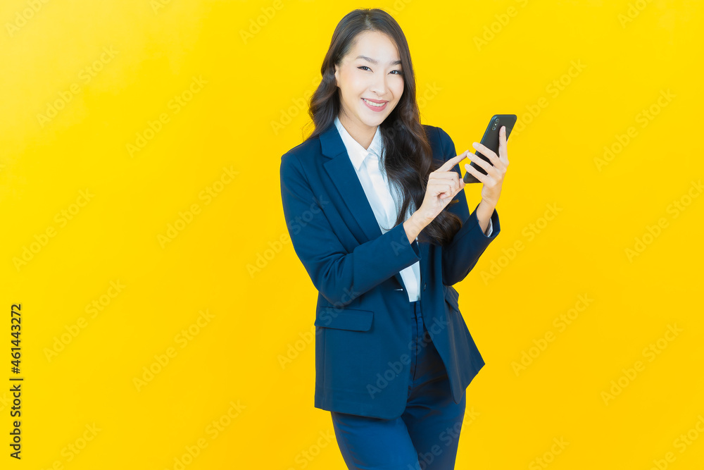 Portrait beautiful young asian woman smile with smart mobile phone Portrait beautiful young asian woman smile with smart mobile phone