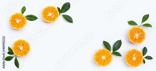 Orange fruits on white background. Citrus fruits low in calories, high in vitamin C and fiber