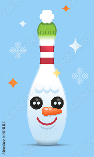 Bowling quille hiver neige bonhomme snowman mignon illustration enfant sourire tournoi compétition événement club vectoriel