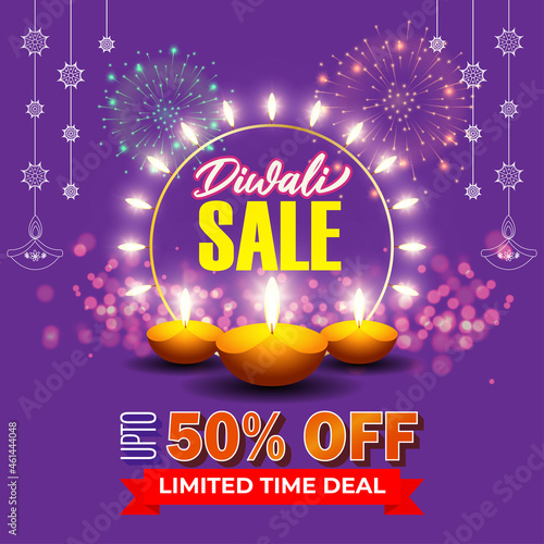 Diwali Festive Season Sale banner, Limited offer Dipawali, Indian festival, Diya lamp, oil lamp, vector illustration offer banner, advertisement