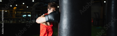 boxer exercising with punching bag in sports center, banner. © LIGHTFIELD STUDIOS