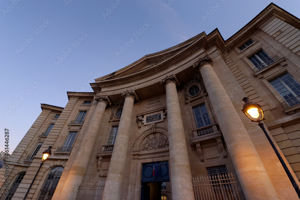 façade of the Pantheon-Sorbonne university. 5th arrondissement of Paris city