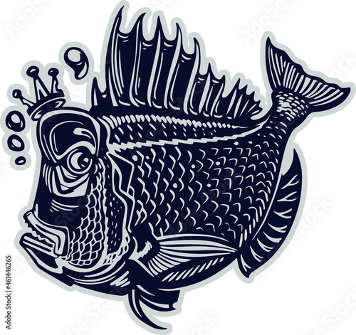the vector illustration of the king fish with crown
