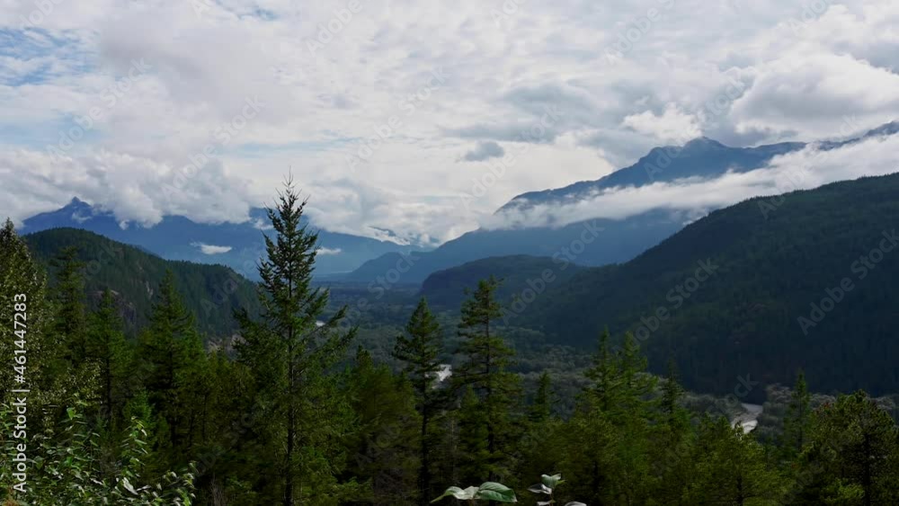 Mountain valley view, pine woods forest and mountain valley Mountain valley view, pine woods forest and mountain valley