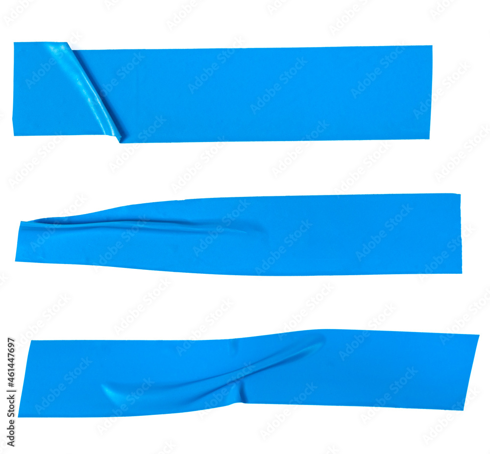 Obraz premium Collage blue pieces of Insulating tape isolated on a white background. set adhesive tape