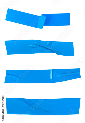 Collage blue pieces of Insulating tape isolated on a white background. set adhesive tape