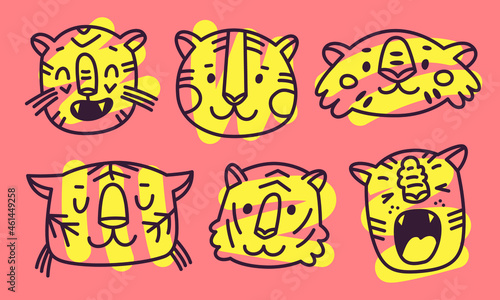 Photography Cartoon illustration with heads of wild cats