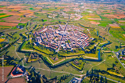 Town of Palmanova defense walls and trenches aerial view