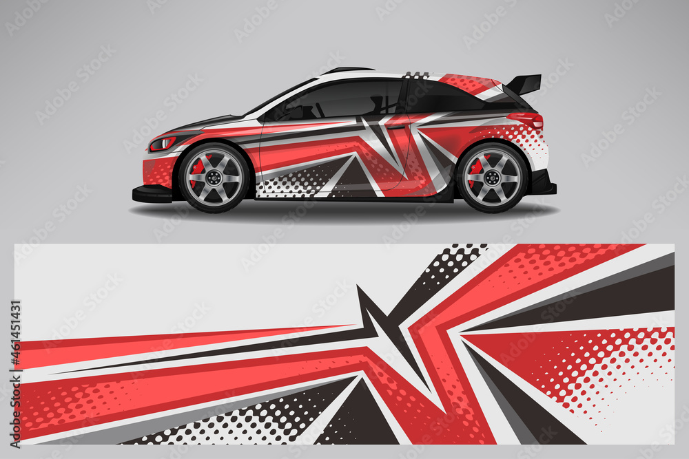 Fototapeta premium Wrap car vector design decal. Graphic abstract line racing background design for vehicle, race car, rally, adventure livery camouflage.