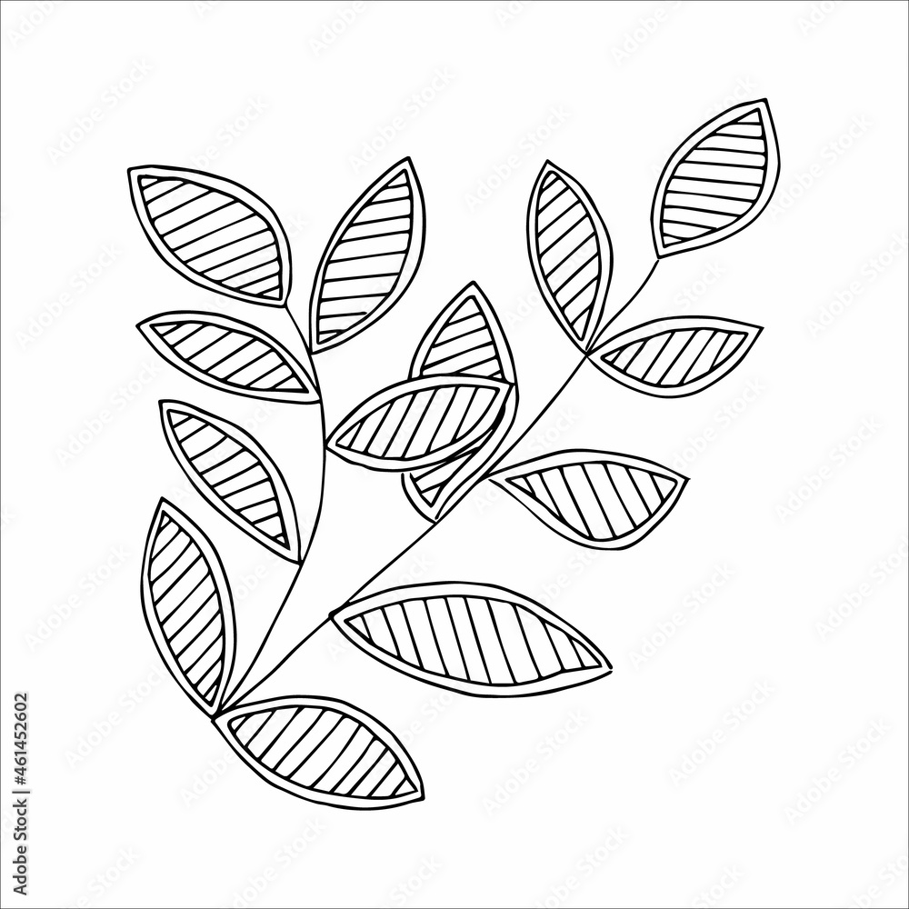 Fantasy whimsical twig with leaves hand drawn doodle element coloring book for kids and adults Fantasy whimsical twig with leaves hand drawn doodle element coloring book for kids and adults