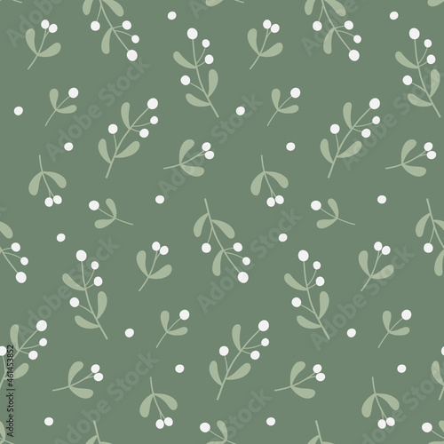 Seamless pattern with mistletoe twigs. Christmas backdrop. Repetitive vector texture.