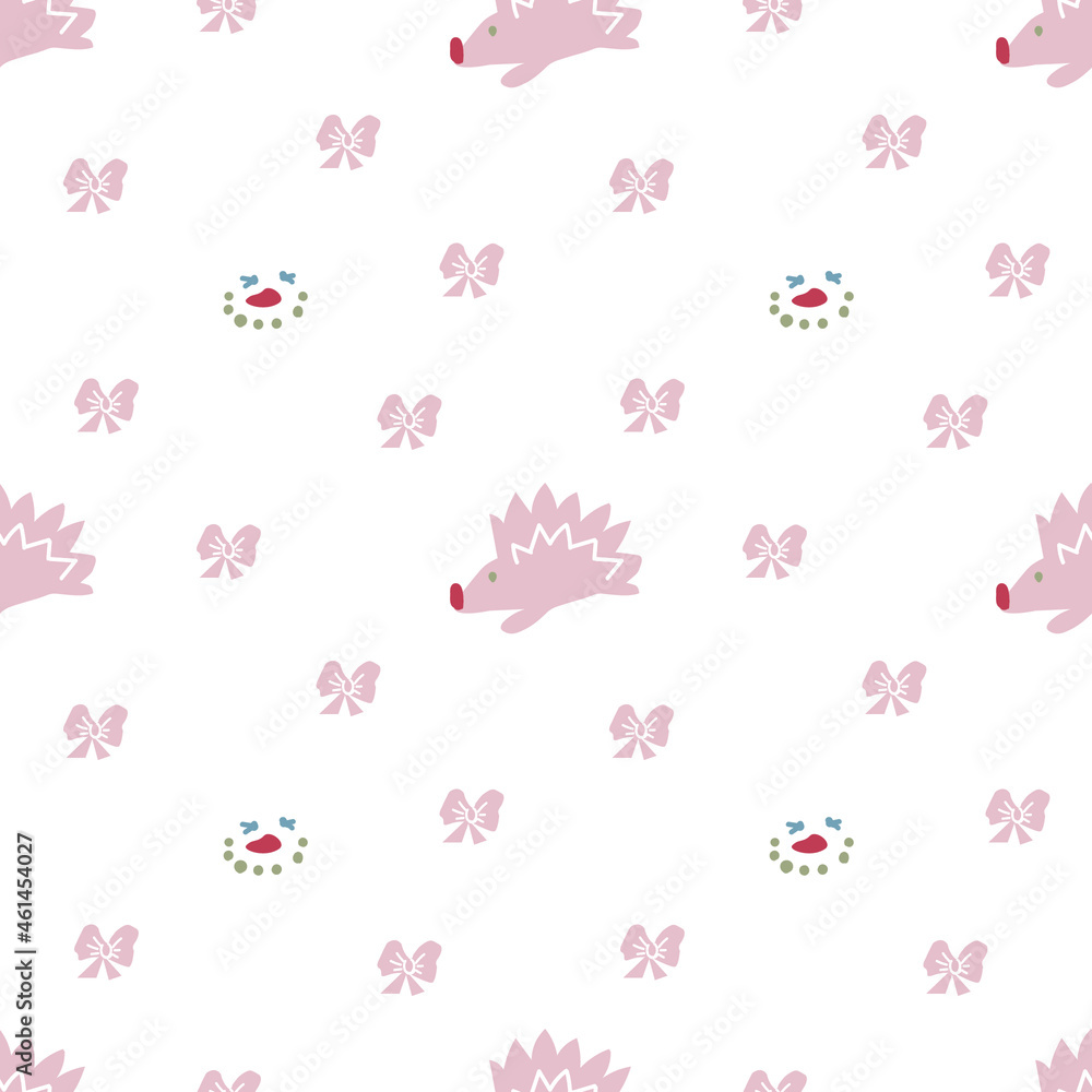 Seamless vector pattern with a cute and delicate Christmas on transparent isolated background in flat style.Repeating ,festive hand drawn print.Design for textiles,wrapping paper,scrapbook paper.