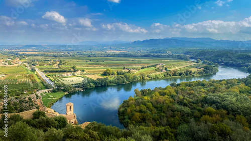 aerial view of the Ebro River in Miravet, Spain photo