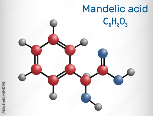 Mandelic acid molecule. It is is alpha hydroxy acid, AHA. Molecule model photo