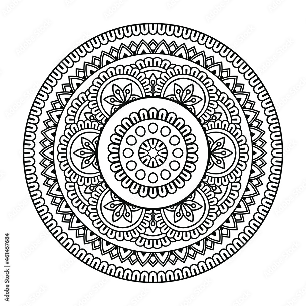 Isolated mandala in vector. Round pattern in white and black colors. Vintage decorative element coloring page