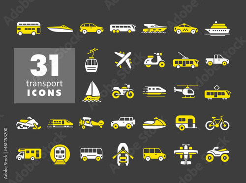 Transportation vector icon set on dark background
