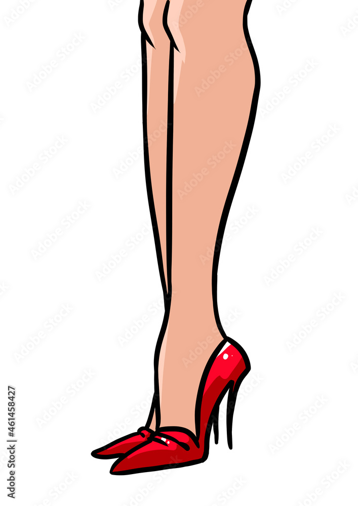 Slender beautiful young female legs red high heel shoes Slender beautiful young female legs red high heel shoes
