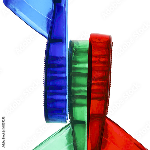 red and blue and green slippers