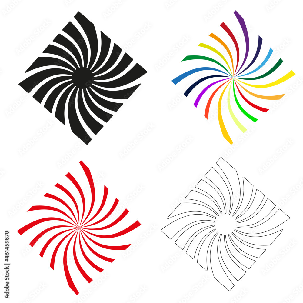 Vector Illustration of square spirals each have different  colors.Colorful Bright Rainbow Spiral Background.EPS10 