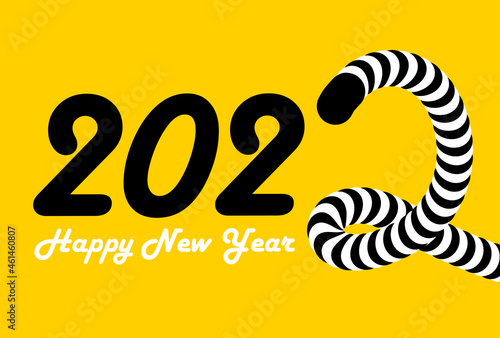 2022年寅年年賀状-ホワイトタイガー尻尾黄色背景