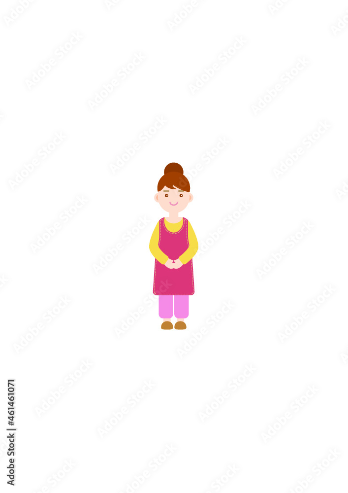 두 손을 모으고 공손하게 인사하는 여자 소녀 아르바이트 여성 두 손을 모으고 공손하게 인사하는 여자 소녀 아르바이트 여성