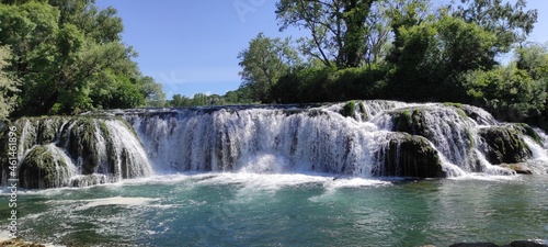 Beautiful panoramic view of the waterfall of the river Trebi  at in Herzegovina  in the south of Bosnia and Herzegovina.