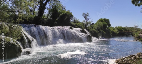 Waterfall landscape.A beautiful waterfall in untouched nature.Trebi  at River Waterfall  Bosnia and Herzegovina.