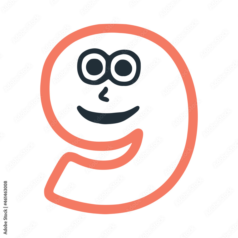 Number 9 happy smiling character, vector clip art