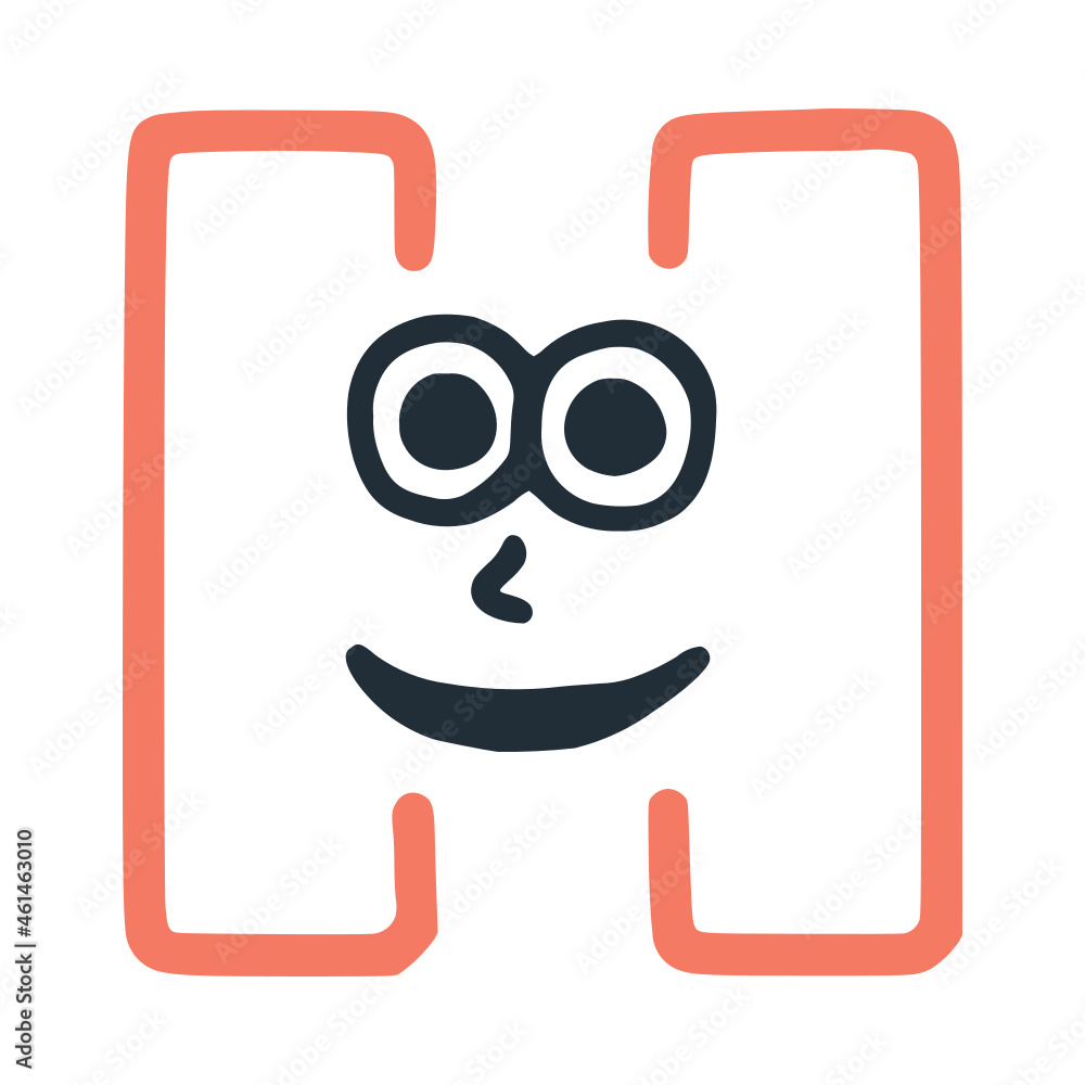 Letter h happy smiling character, vector clip art Letter h happy smiling character, vector clip art